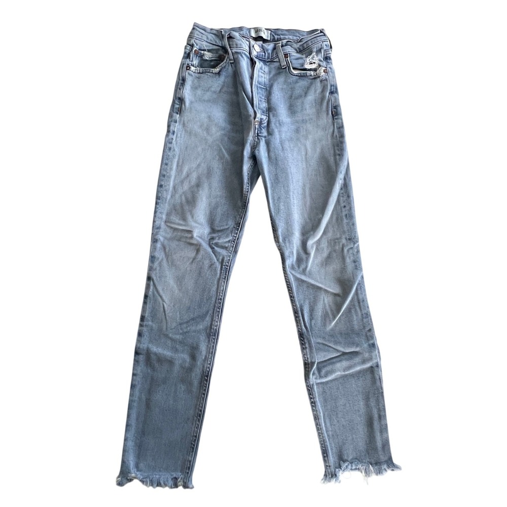 AGOLDE Nico Jeans Women 26 Light Blue High Rise Skinny Distressed Raw Hem Denim